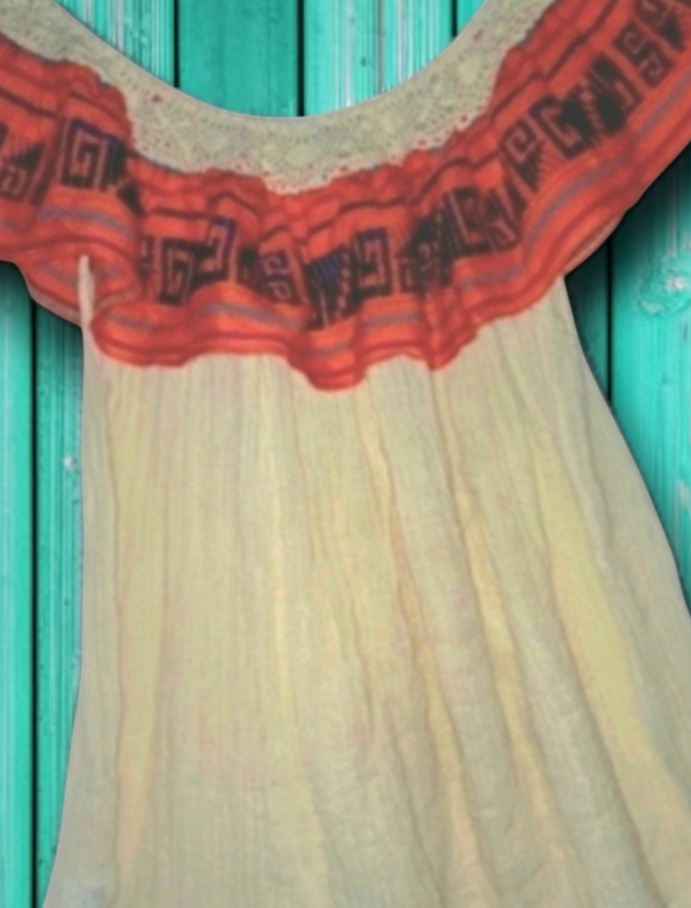 Jen's Pirate Booty Mini Dress/Tunuc Cream Coral Off Shoulder Boho 100% Cotton OS